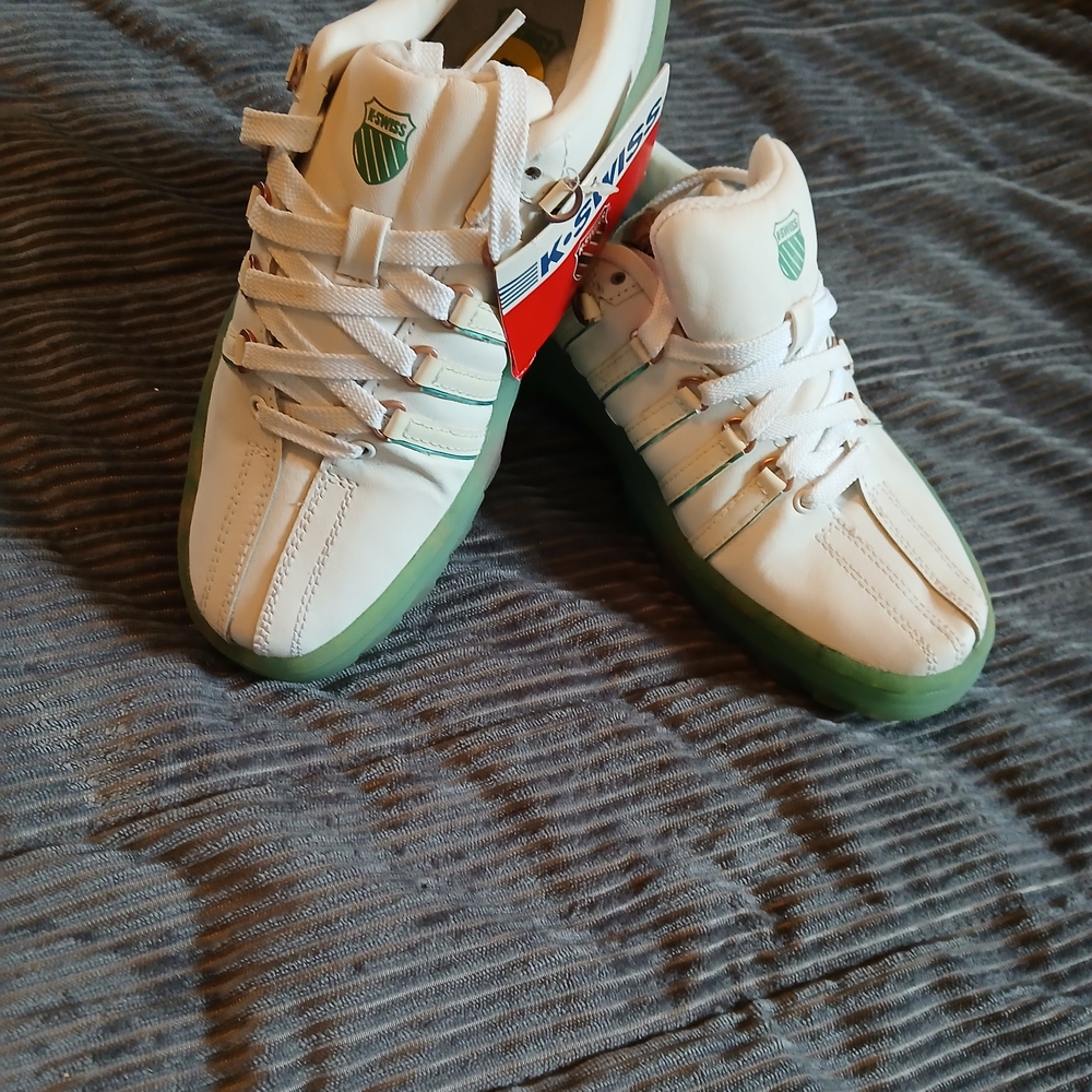 K-Swiss Men's White and Green Sneakers